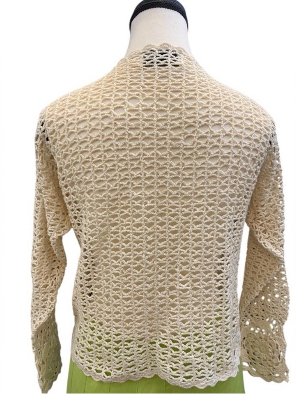 Crochet Floral Cardigan - Cream Lace Openwork Size S bohemian feminine vintage - Picture 2 of 9